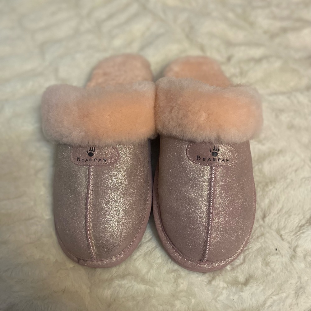 Pawbear pink glitter slippers